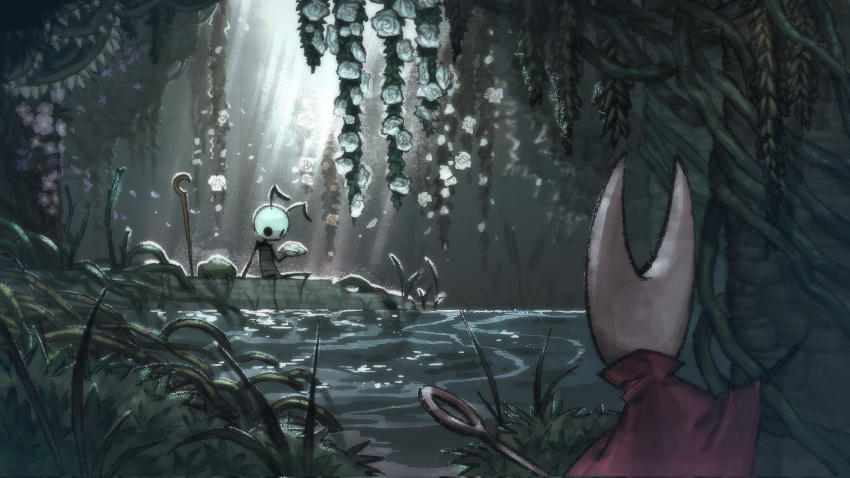 1boy, 1girl, antennae, arthropod_boy, arthropod_girl, black_eyes, black_skin, cloak