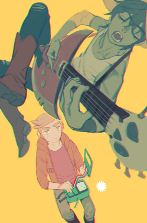 2boys, adventure_time, black_hair, black_pants, black_shoes, bmo, boots, brown_jacket