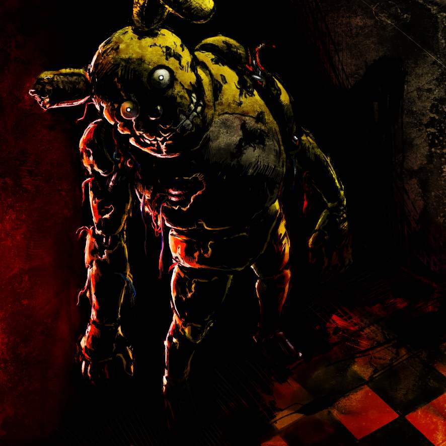 1boy, animal_ears, cable, commentary_request, damaged, exposed_internal_machinery, five_nights_at_freddy's, five_nights_at_freddy's_3