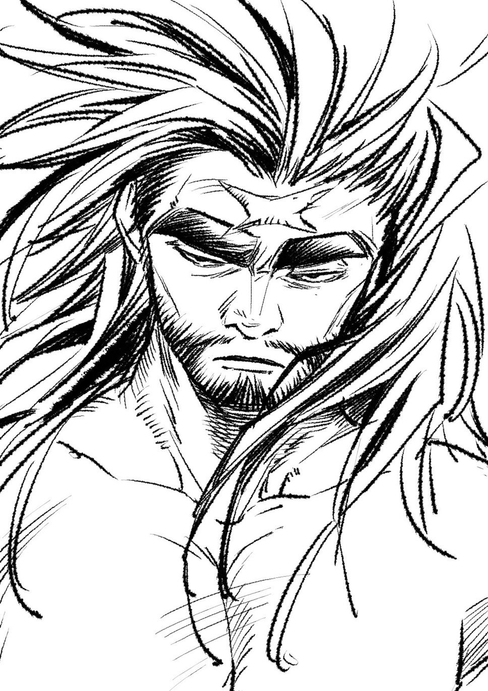 1boy, beard, commentary_request, facial_hair, highres, jujutsu_kaisen, long_hair, male_focus