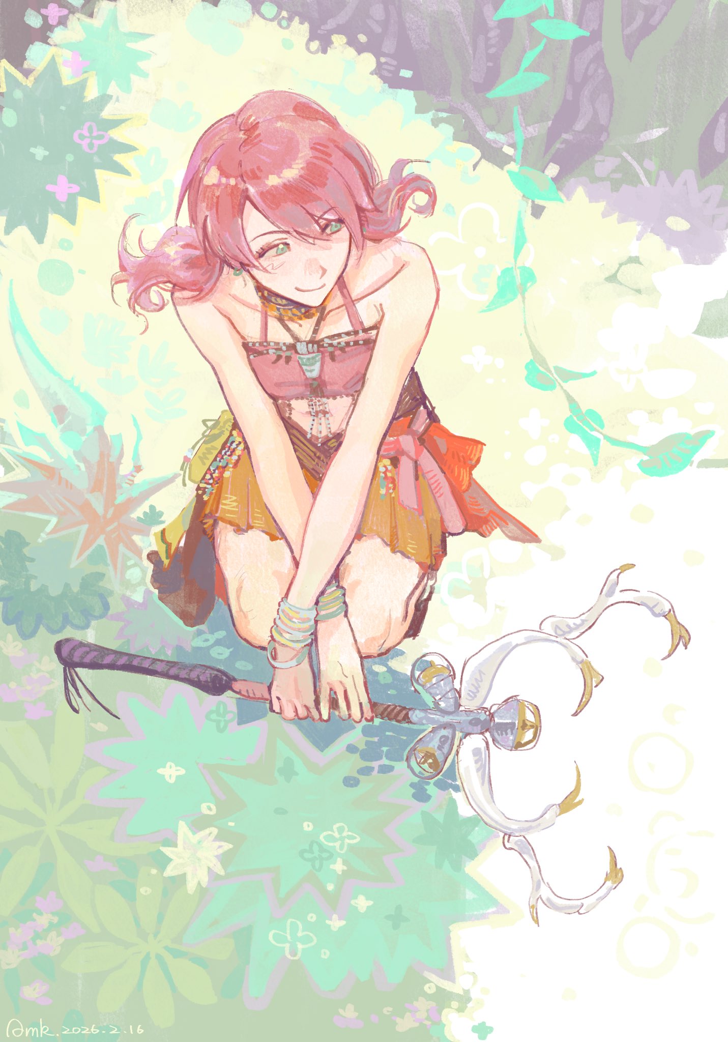 1girl, anmoko0520, bangle, bare_shoulders, bracelet, breasts, closed_mouth, crop_top