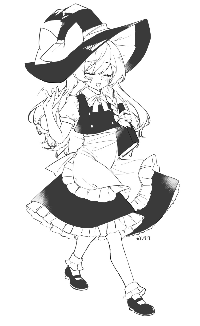 1girl, absurdres, apron, blush, book, bow, bowtie, braid