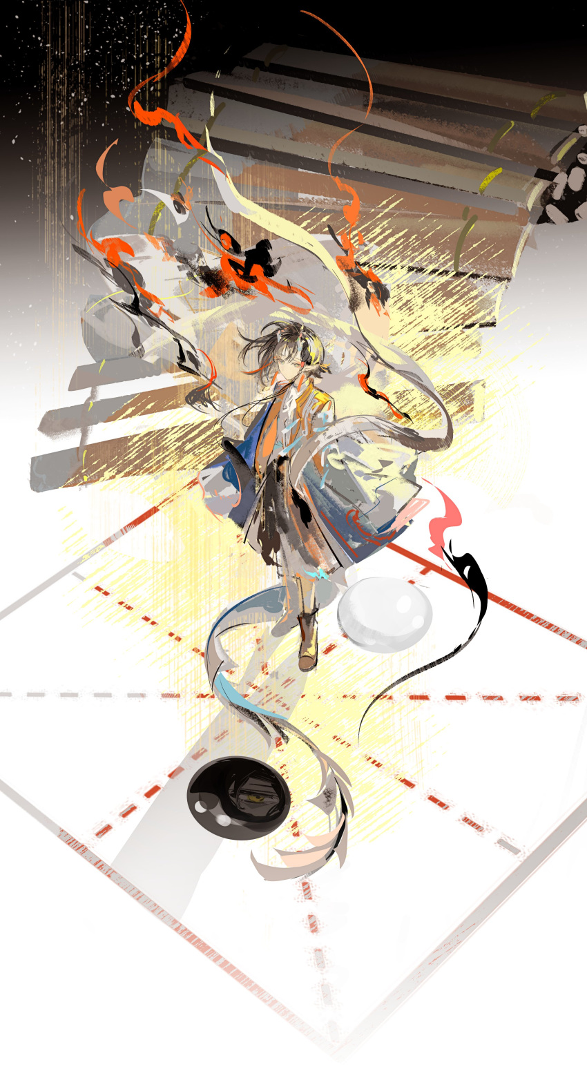1boy, 1girl, absurdres, arknights, black_background, black_skirt, brown_hair, cape