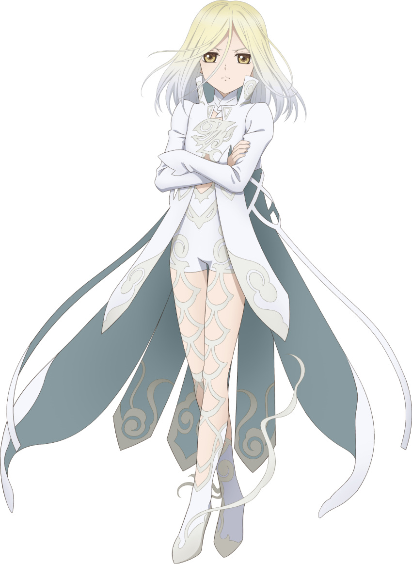 1boy, artist_request, blonde_hair, closed_mouth, coat, crossed_ankles, crossed_arms, full_body