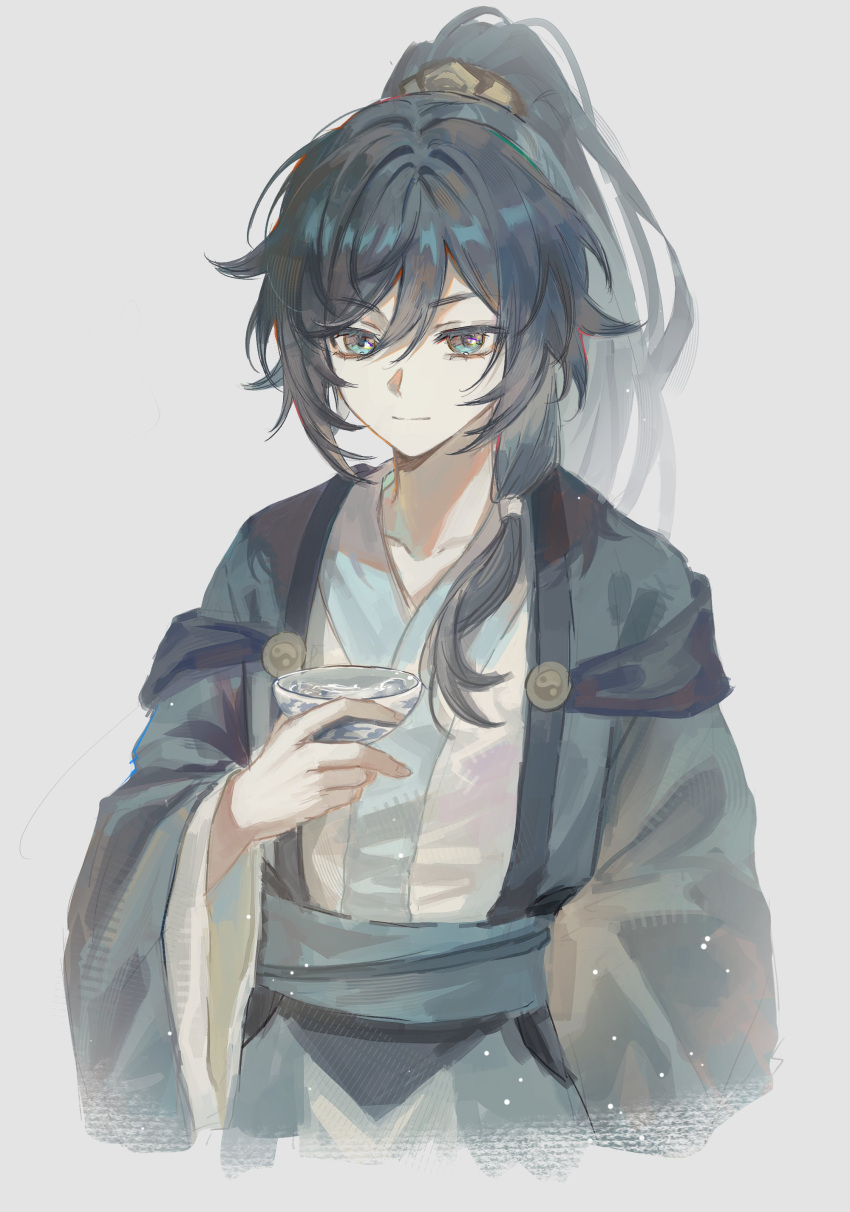 1girl, absurdres, blue_eyes, chinese_clothes, closed_mouth, commentary, cup, fu_hua
