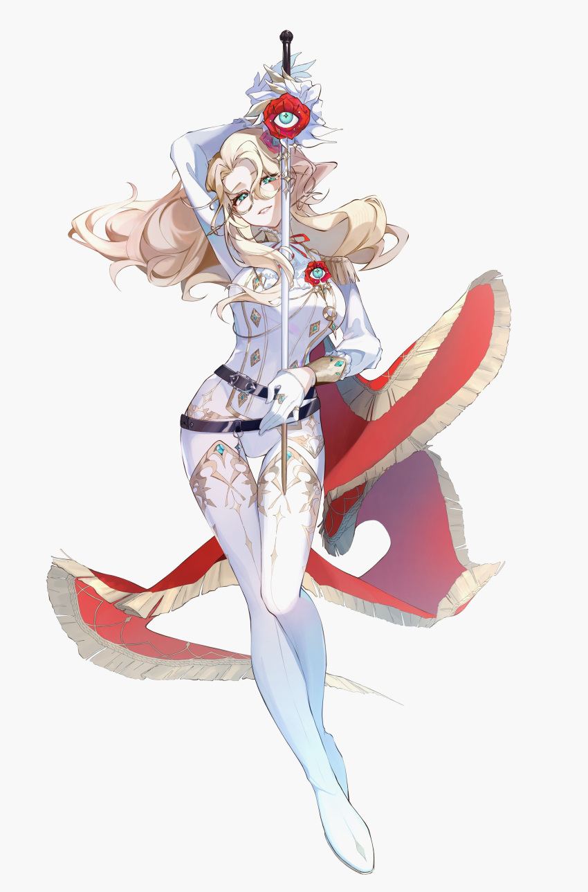 1girl, absurdres, aia_amare, aia_amare_(3rd_costume), aqua_eyes, blonde_hair, breasts, cape