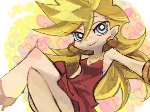 blue_eyes, drawr, earrings, jewelry, long_hair, official_style, panty_&amp;_stocking_with_garterbelt, panty_(character), panty_(psg), parody, sitting, style_parody, tan_tan_tanuki