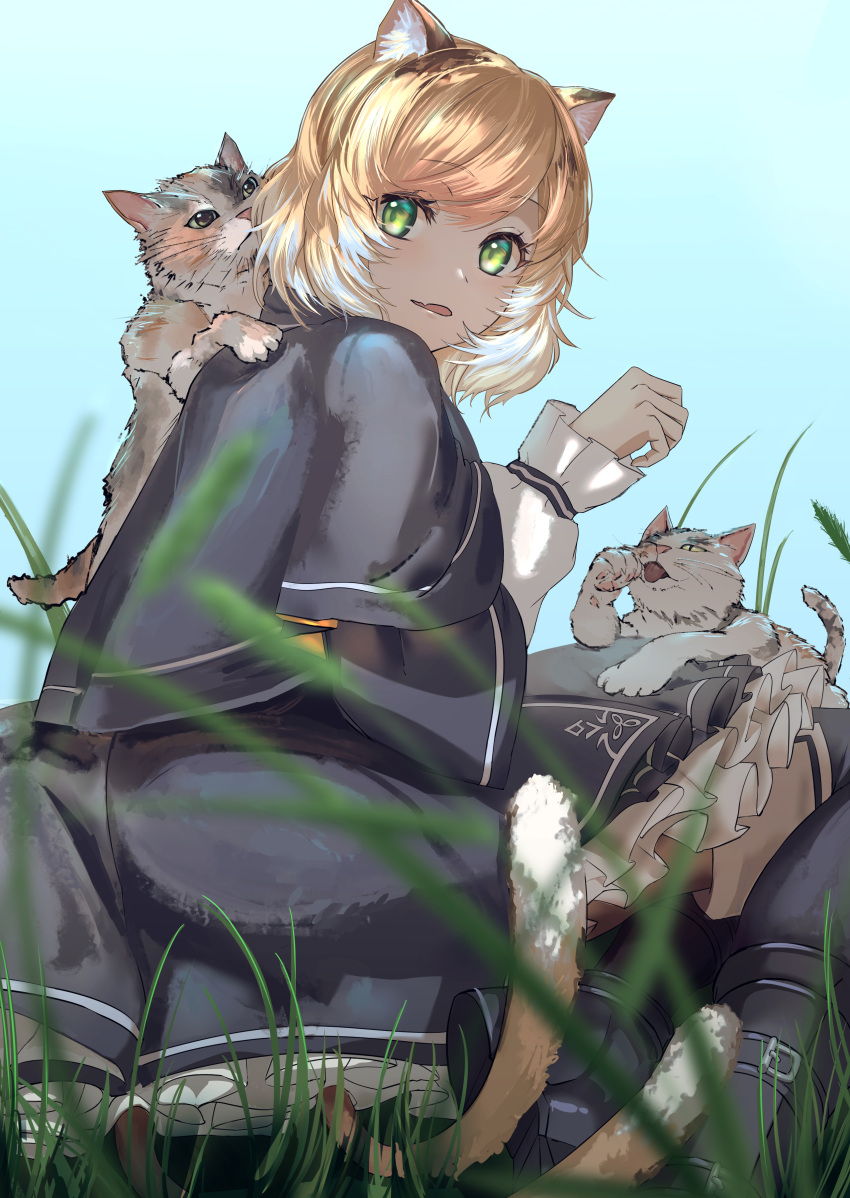1girl, absurdres, animal_ear_fluff, animal_ears, arknights, black_boots, black_capelet, black_skirt