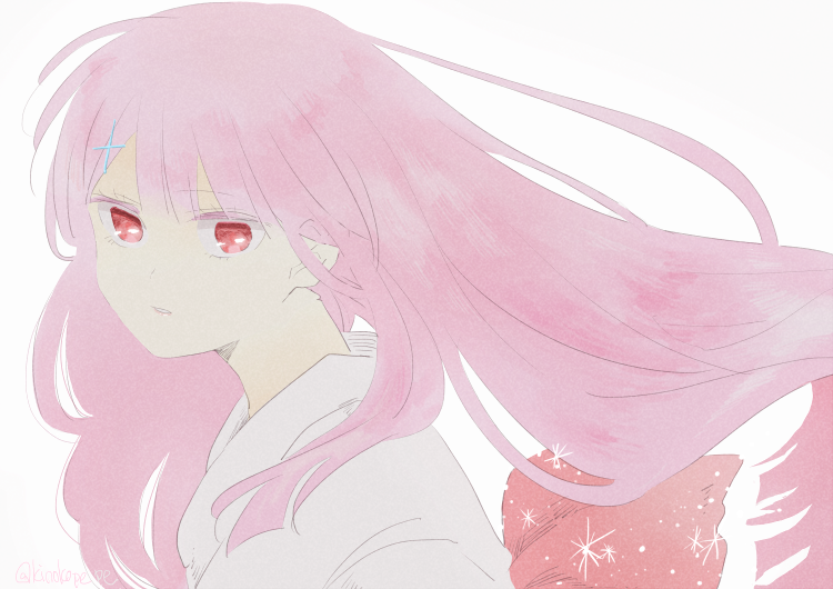 1girl, alternate_costume, alternate_hairstyle, blue_ribbon, commentary_request, hair_between_eyes, hair_ornament, hair_ribbon