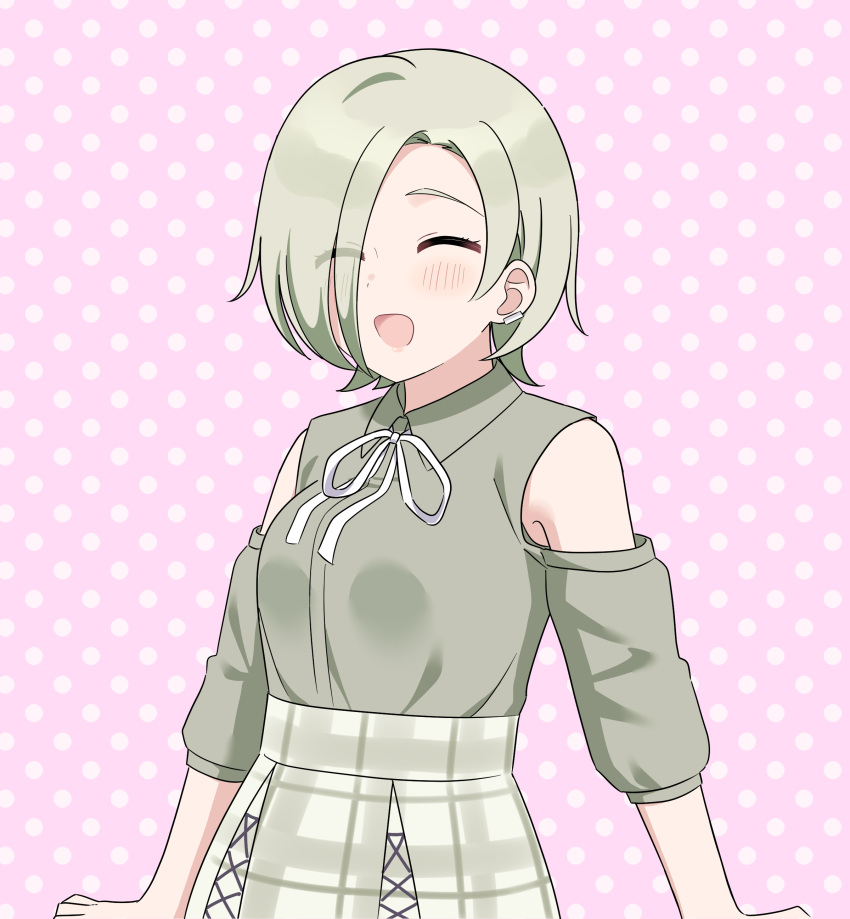 1girl, :d, ^_^, absurdres, armpit_crease, bare_shoulders, blush, breasts