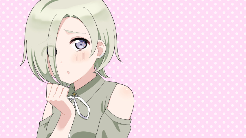 1girl, :o, absurdres, bare_shoulders, blush, clenched_hand, clothing_cutout, commentary_request