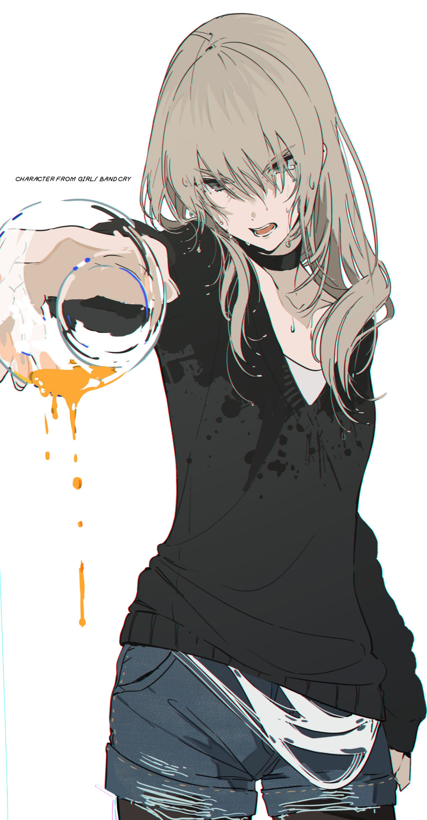 1girl, absurdres, black_choker, black_sweater, choker, copyright_name, cowboy_shot, crying