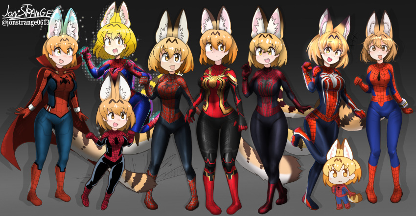 6+girls, :3, :d, absurdres, animal_ear_fluff, animal_ears, animal_print, artist_name