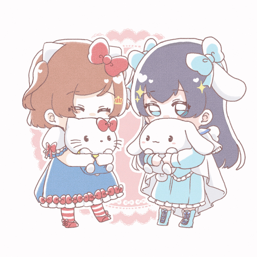 2girls, ^_^, aijou_karen, animal, animal_ears, animal_hug, black_hair, blue_boots