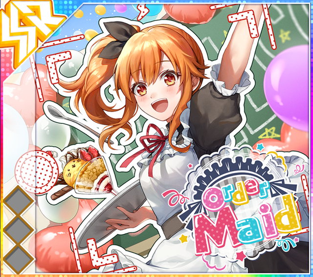1girl, :d, album_cover, apron, arm_up, balloon, black_bow, black_dress