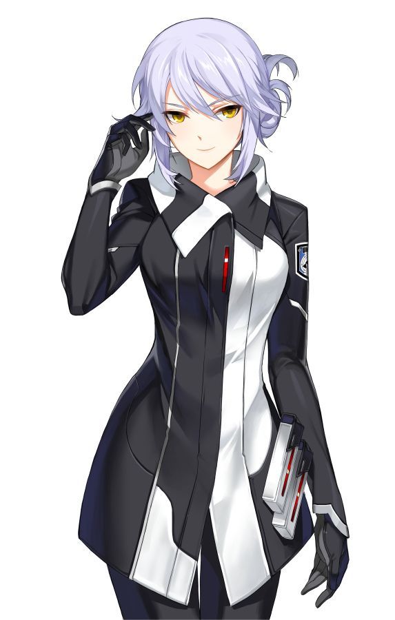 1girl, alpha_queen_(closers), black_gloves, black_jacket, bodysuit, closed_mouth, closers, commentary