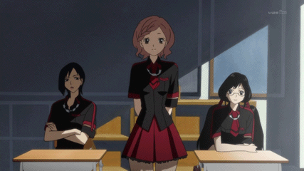 4girls, amino_yuuka, animated, animated_gif, black_hair, blood-c, blue_hair, brown_hair
