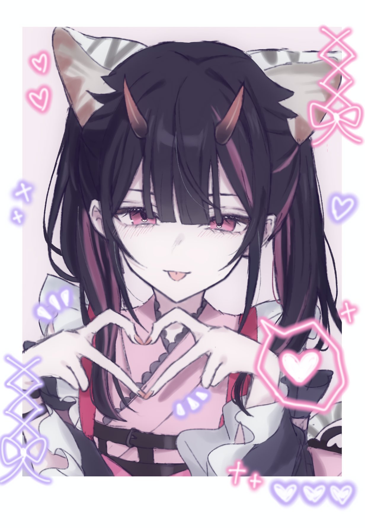 1boy, :p, animal_ears, black_hair, cho_kaguya-hime!, crossdressing, crossdressing_(mtf), heart