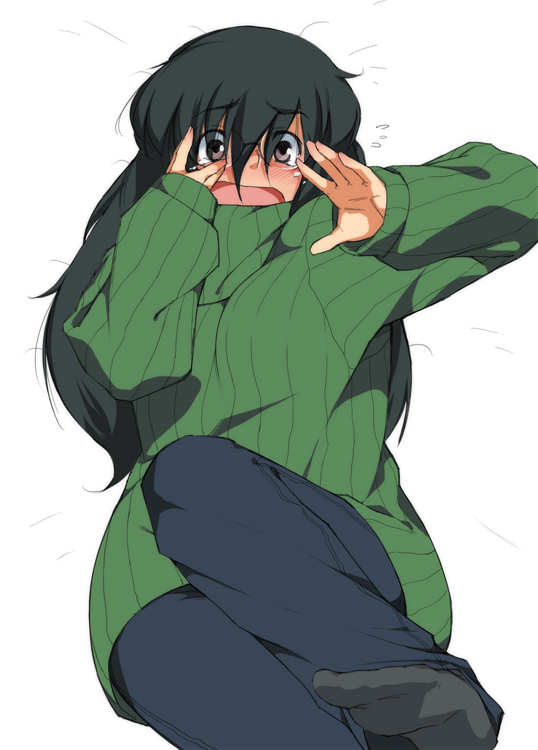 1girl, aiba-tsukiko, black_hair, blush, brown_eyes, footwear, original, simple_background