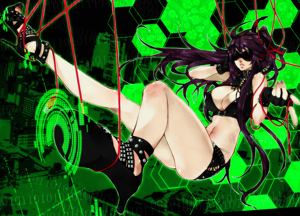 black, cleavage, fingerless_gloves, gakuko, genderswap, gloves, goggles, green