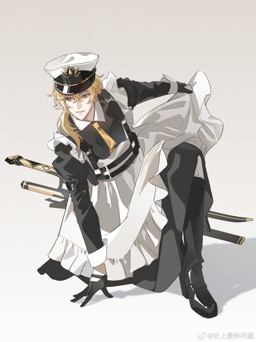 1boy, absurdres, alkaid_mcgrath, alkaid_mcgrath_(infinite_empire), alternate_costume, apron, apron_hold, belt