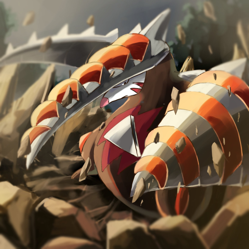 black_eyes, claws, commentary_request, drill, drill_hand, excadrill, highres, horns