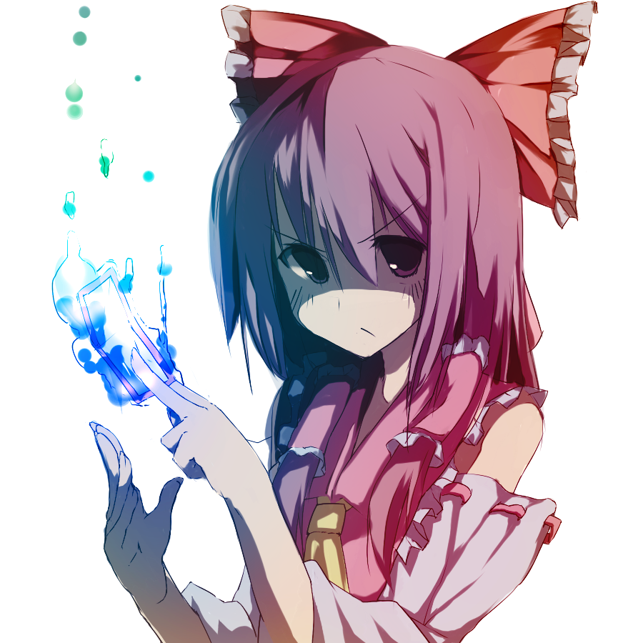 bow, bust, detached_sleeves, gradient, hair_bow, hair_tubes, hakurei_reimu, hands, itumonogocyou, miko, ofuda, serious, solo, touhou