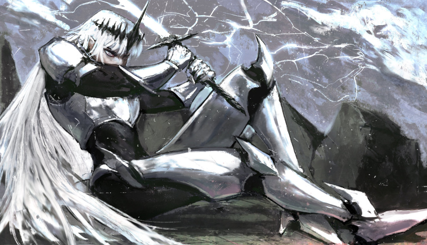 1girl, absurdres, armor, black_bodysuit, bodysuit, breastplate, covered_mouth, crown