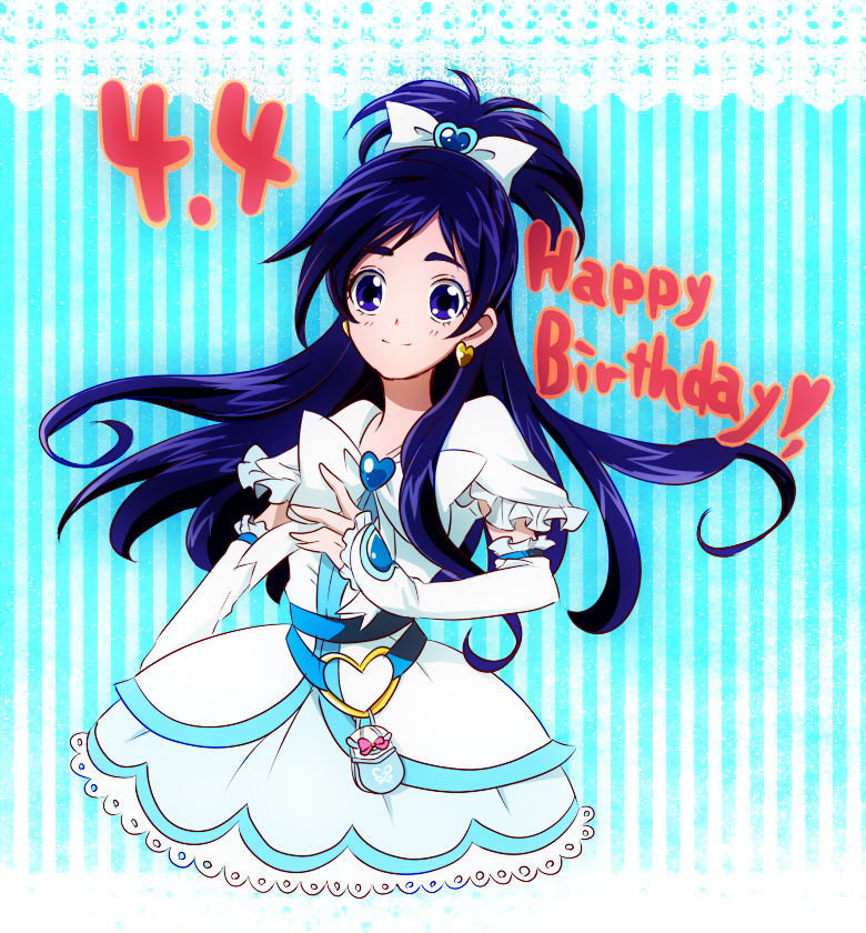 black_hair, blue_eyes, blue_hair, cure_white, dress, earrings, elbow_gloves, futari_wa_precure