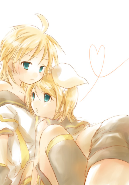 blonde_hair, brother_and_sister, heart, hidacafe, incest, kagamine_len, kagamine_rin, short_hair