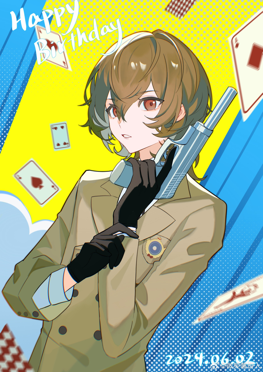 1boy, absurdres, ace_(playing_card), ace_of_diamonds, ace_of_hearts, ace_of_spades, akechi_gorou, bisho_imobing_hito