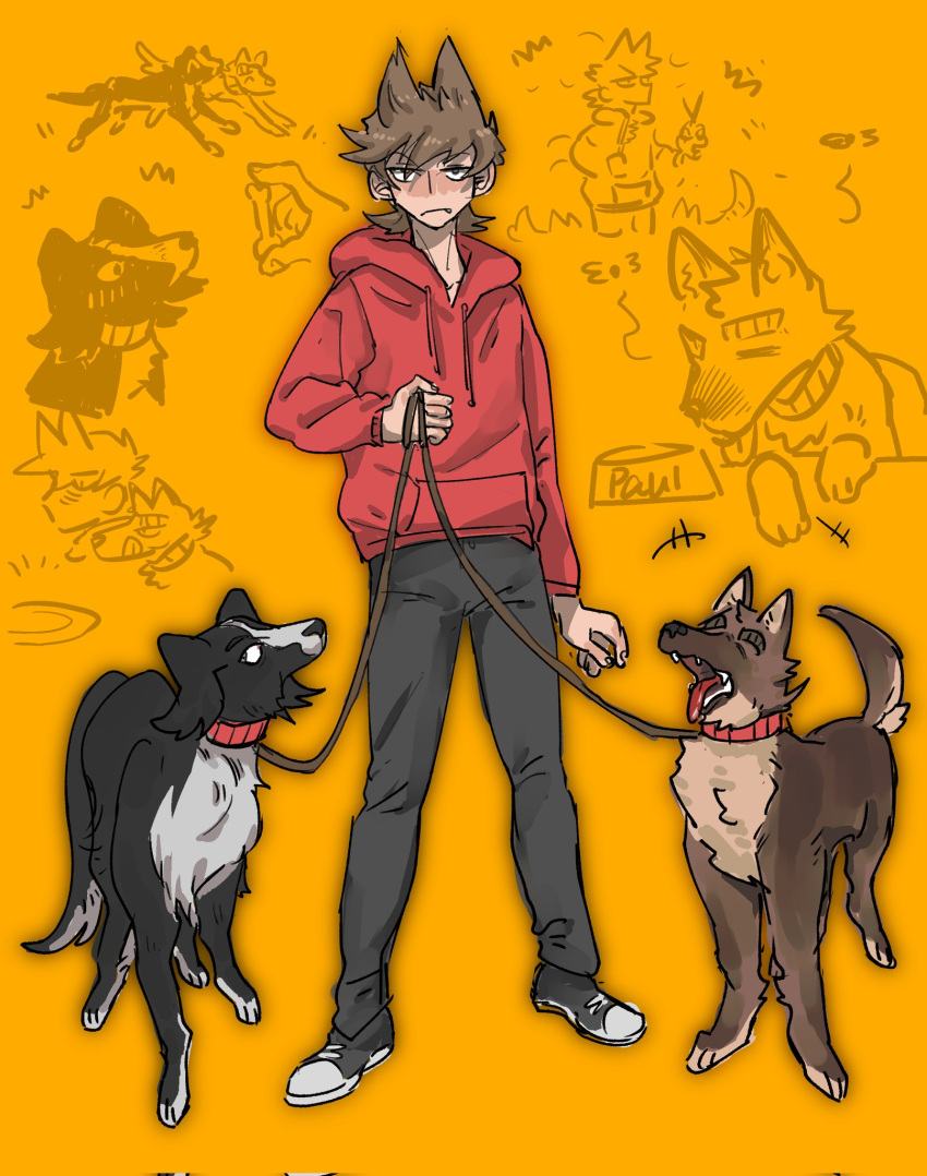 1boy, animal, animalization, animification, black_pants, black_shoes, bowl, brown_hair