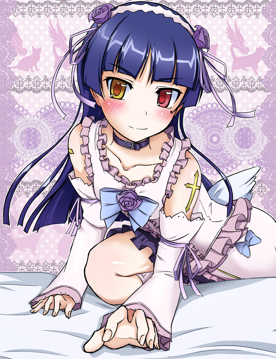 bare_shoulders, black_hair, cla_(torinabe), collar, collarbone, detached_sleeves, gokou_ruri, heterochromia