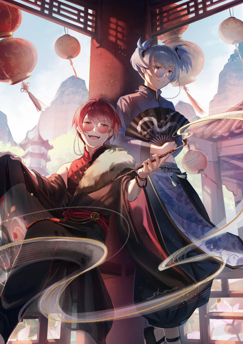 2boys, 4nimenut, :d, akabane_karma, ansatsu_kyoushitsu, architecture, artist_name, bead_bracelet