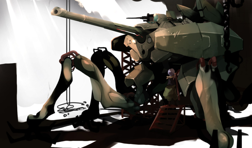 aasara, cannon, gun, hangar, kannagi_noel, mecha, military, military_vehicle