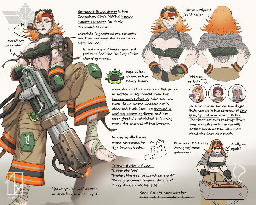 4girls, abs, alisa_krova, armor, astra_militarum, bandana, barefoot, black_gloves