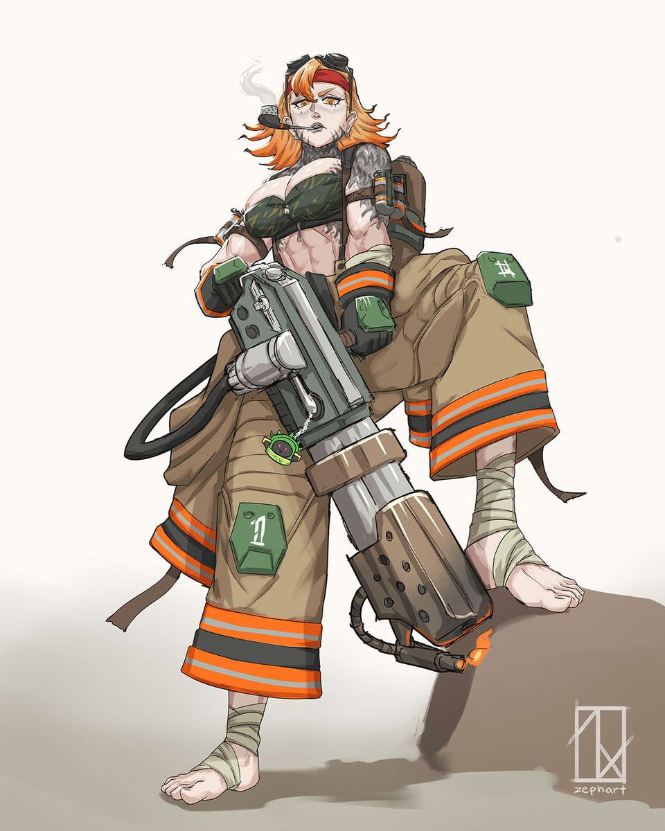 1girl, abs, armor, astra_militarum, bandana, barefoot, black_gloves, breasts