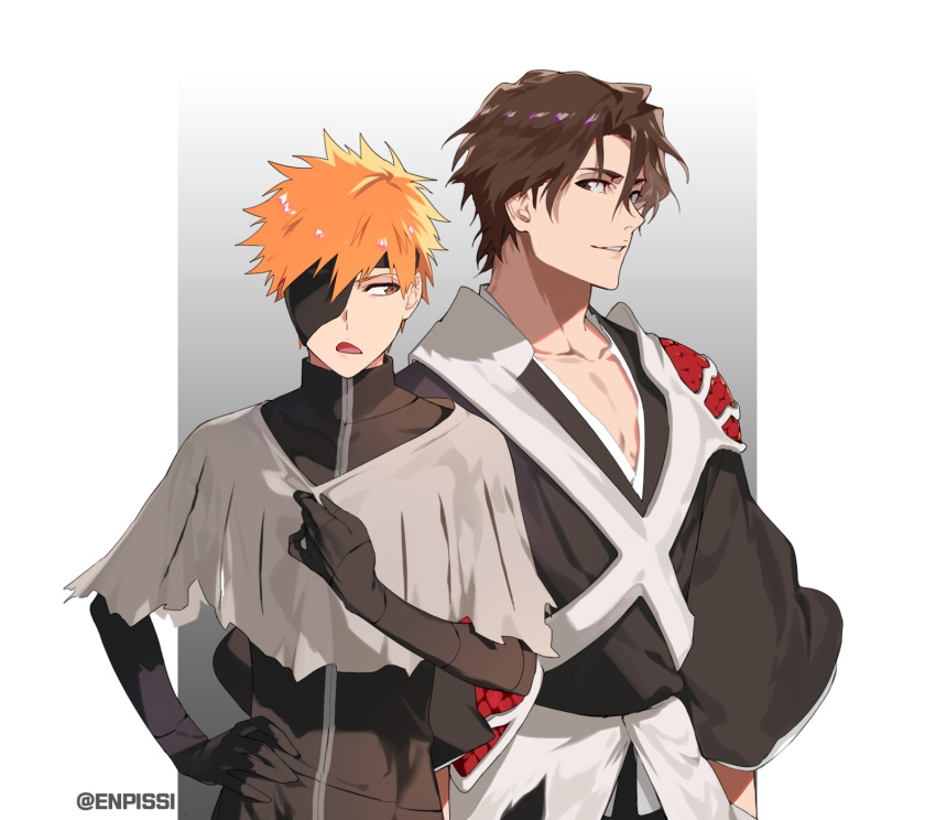 2boys, aizen_sousuke, aizen_sousuke_(cosplay), armor, bad_id, bad_twitter_id, bleach, bleach:_sennen_kessen-hen