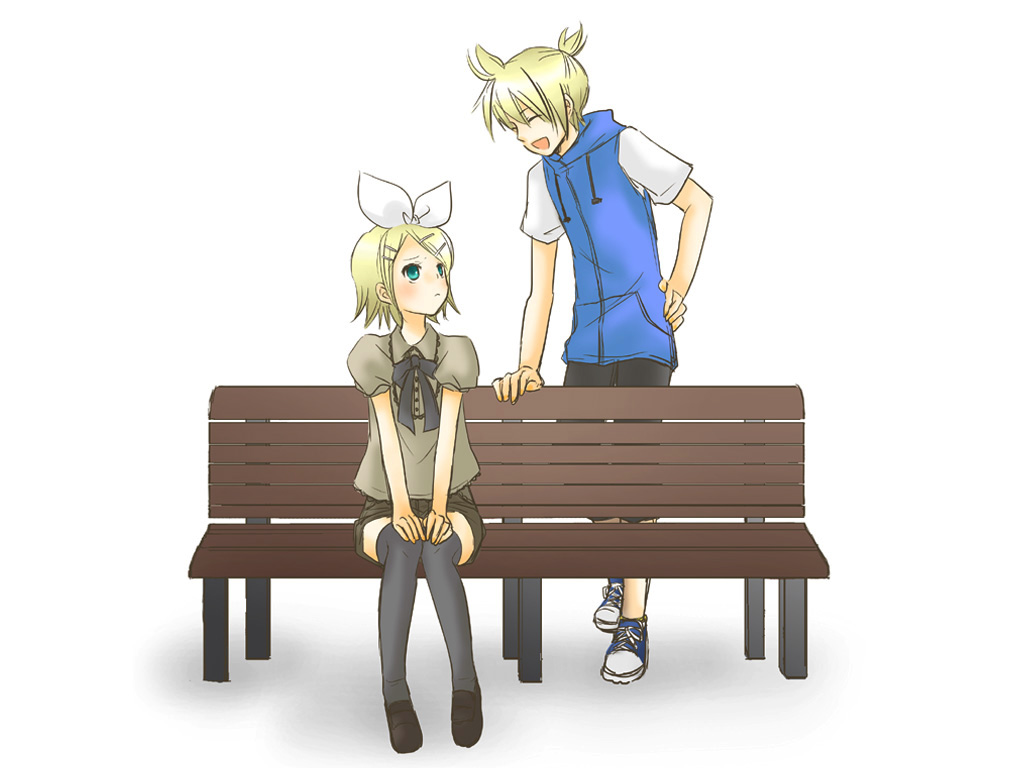 blush, brother_and_sister, closed_eyes, green_eyes, hair_ribbon, kagamine_len, kagamine_rin, michiru_(pink)