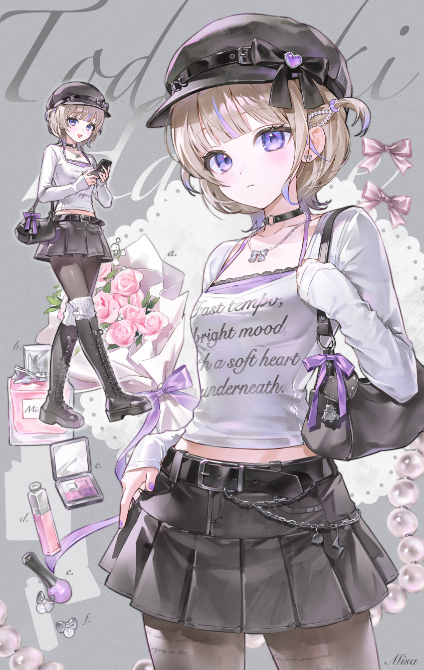 1girl, absurdres, bag, belt, belt_collar, black_bag, black_belt, black_boots