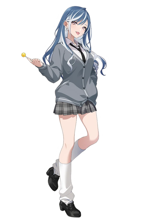 1girl, animal_ears, black_necktie, black_shoes, blue_hair, candy, cardigan, collared_shirt