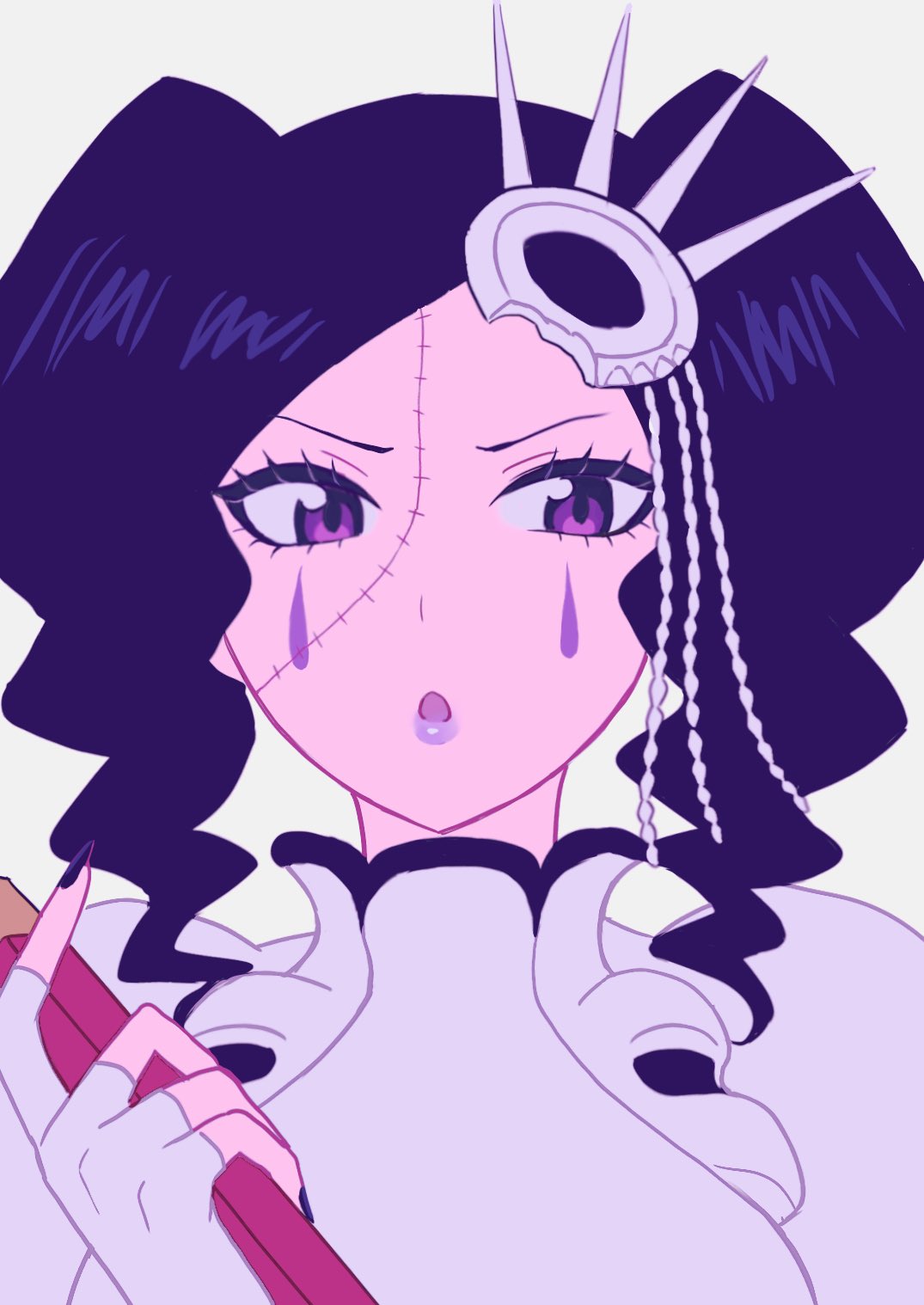 1girl, black_hair, black_nails, bleach, bleach:_sennen_kessen-hen, cirucci_sanderwicci, commentary_request, dress