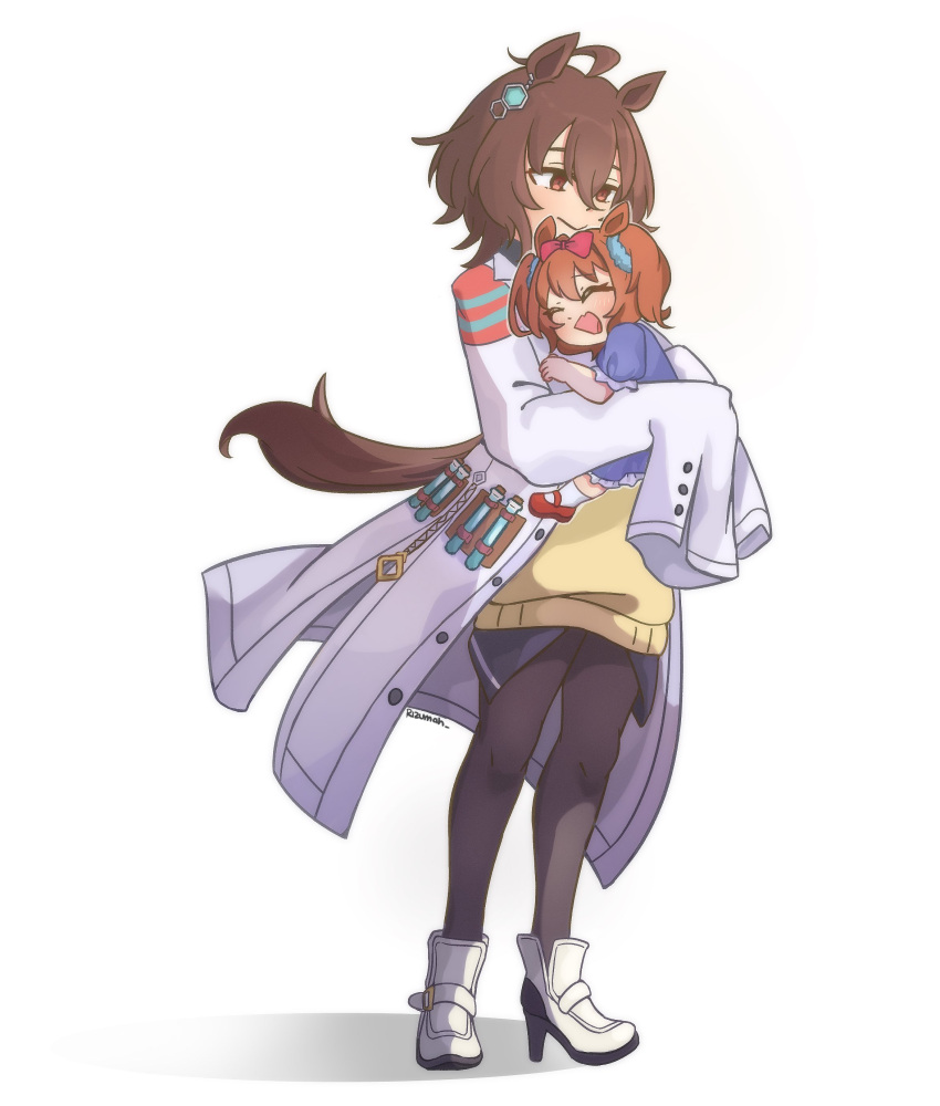 2girls, absurdres, aged_down, agnes_tachyon_(tach-nology)_(umamusume), agnes_tachyon_(umamusume), ahoge, animal_ears, black_necktie
