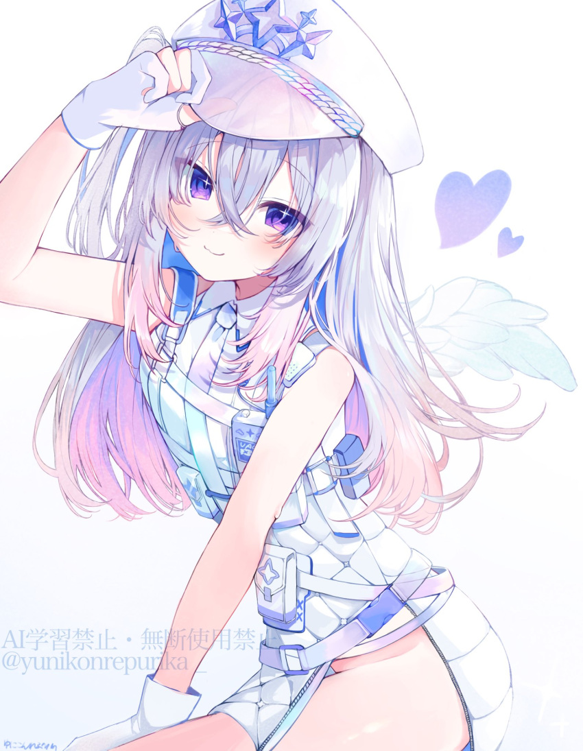1girl, amane_kanata, amane_kanata_(heavenly_guard_mission), angel_wings, blue_eyes, blush, center_frills, chest_harness