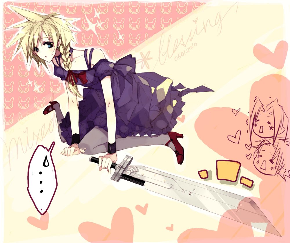bad_id, blonde_hair, blue_eyes, cloud_strife, crossdressinging, dress, final_fantasy, final_fantasy_vii