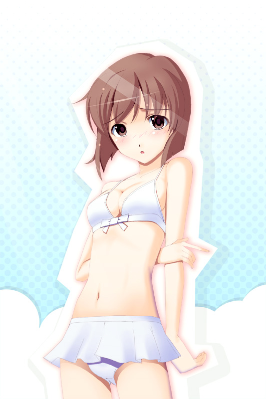 brown_eyes, brown_hair, hagiwara_yukiho, idolmaster, short_hair, skirt, swimsuit, takase_hiro