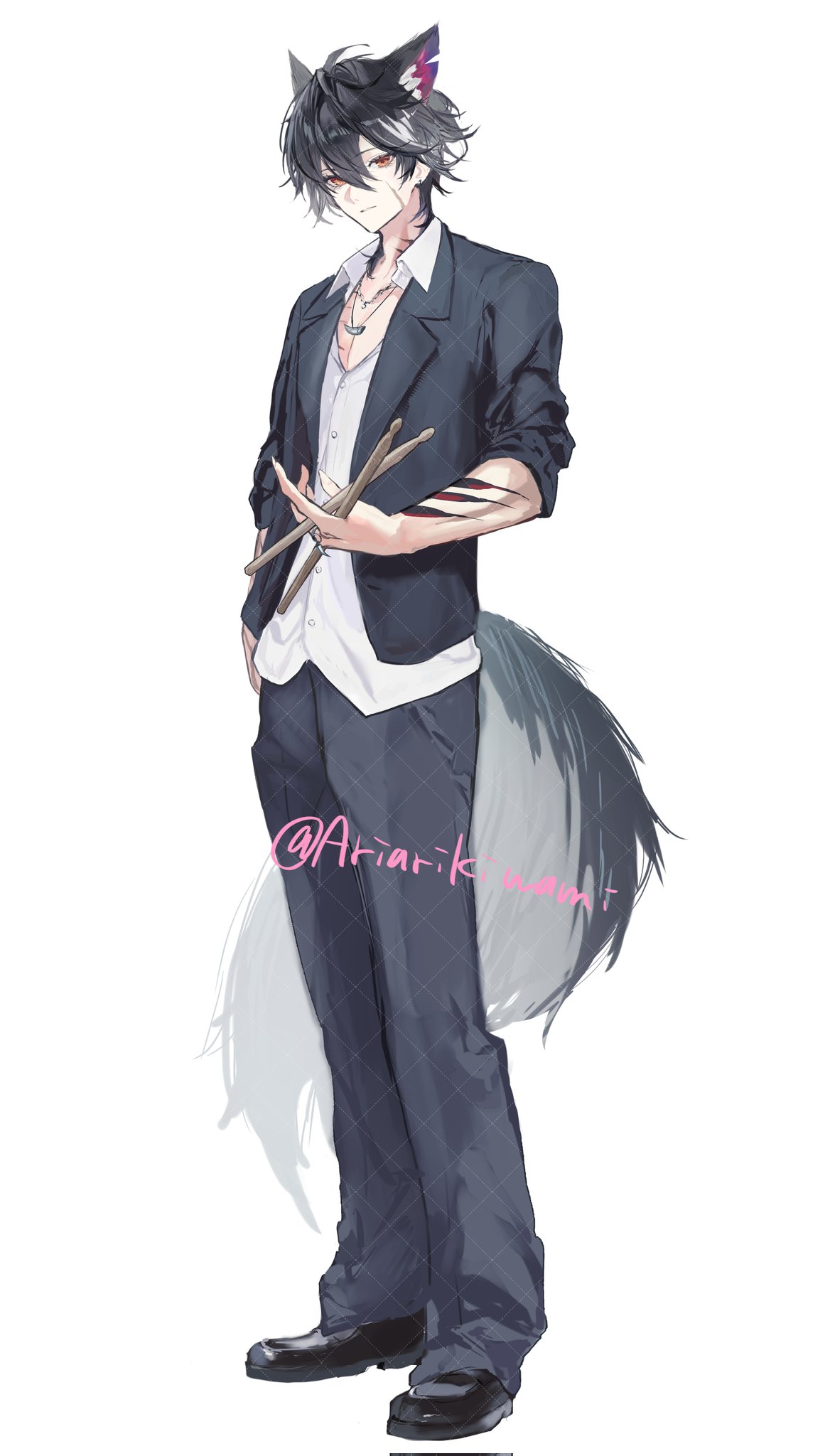 1boy, animal_ears, arichi_(ariarikiwami), arknights, arknights:_endfield, black_hair, black_jacket, black_pants