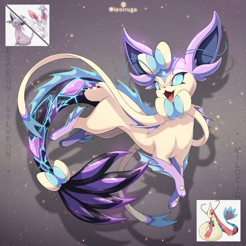 antennae, blue_eyes, bow, bright_pupils, character_name, commentary, english_commentary, espeon