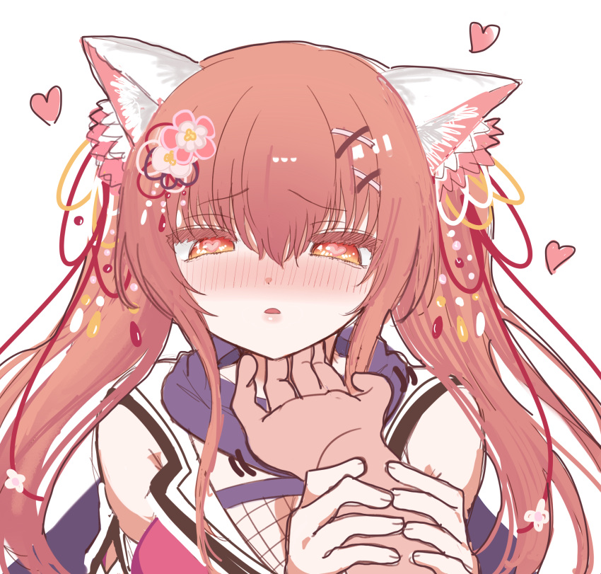 1boy, 1girl, animal_ear_fluff, animal_ears, bare_shoulders, blush, cat_ears, cat_girl
