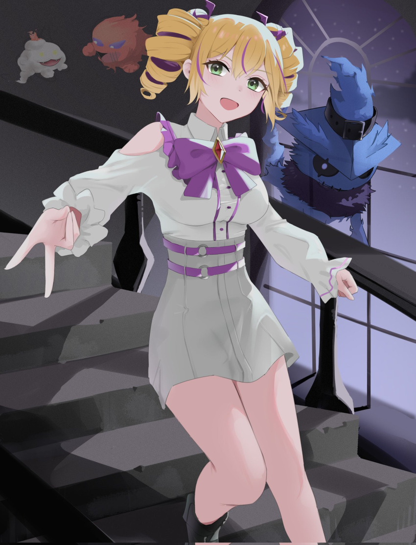1girl, bare_shoulders, black_boots, blonde_hair, boots, breasts, corrupted_twitter_file, digimon